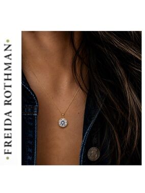 Freida Rothman Vault Classic Gold Round Solitaire Cubic Zirconia Pendant